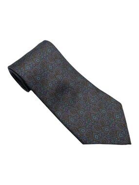 Oscar de la Renta Vintage Silk Tie Multicolour Diamond Pattern Lilac Orange Teal
